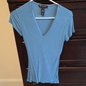 INC International Concepts Blue V-Neck Ribbed Tee